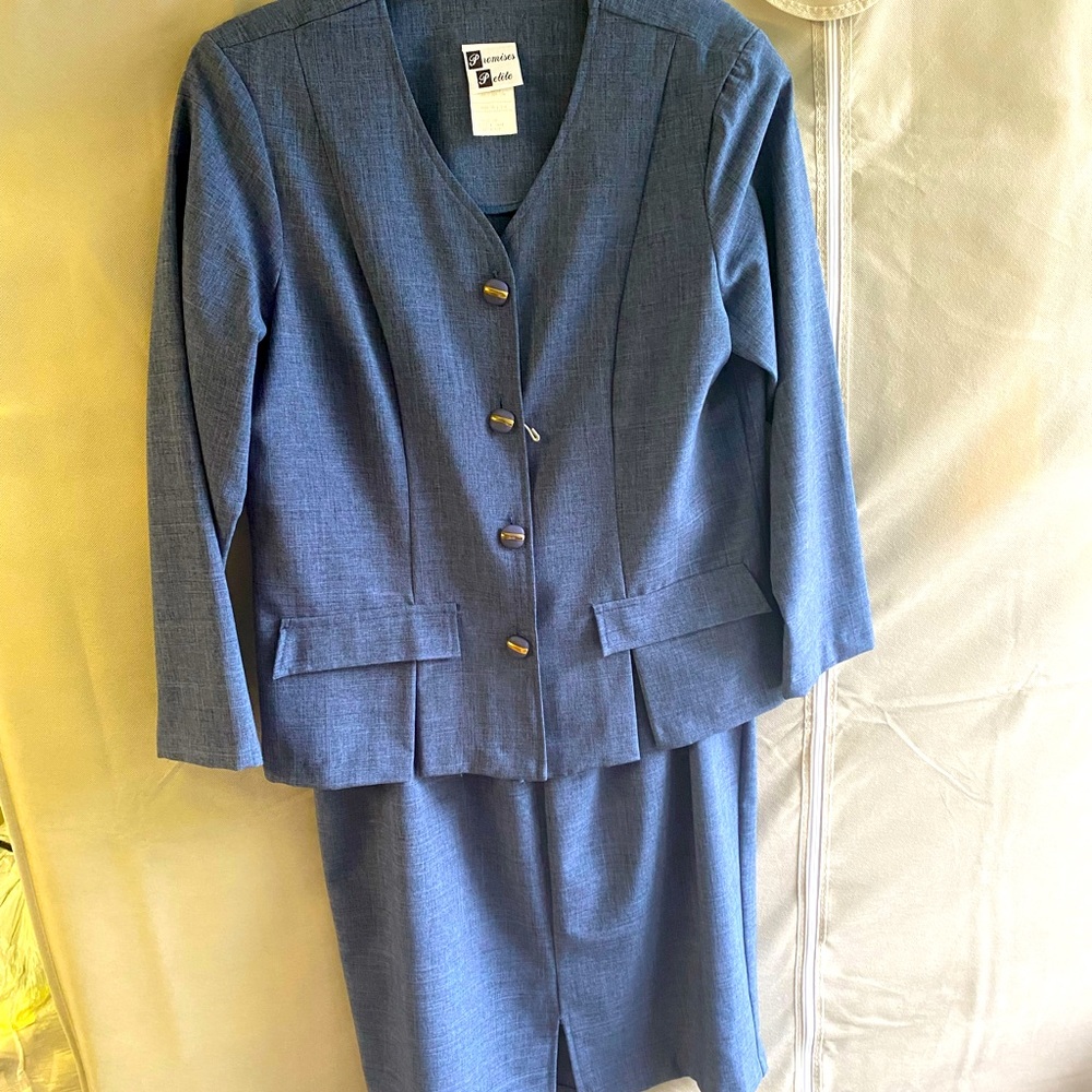PROMISES PETITE- 2Pc Navy Skirt Suit Set